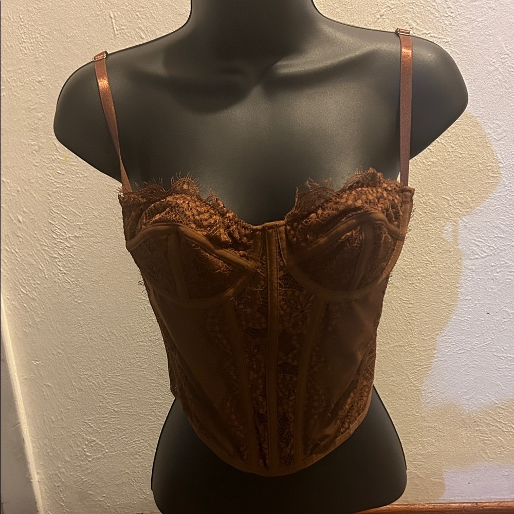Brown Lace Bustier Corset Top